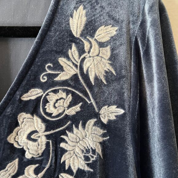 Polagram Blue Velvet Embroidered Maxi Dress 1X Fairy Boho Whimsy - Picture 6 of 6